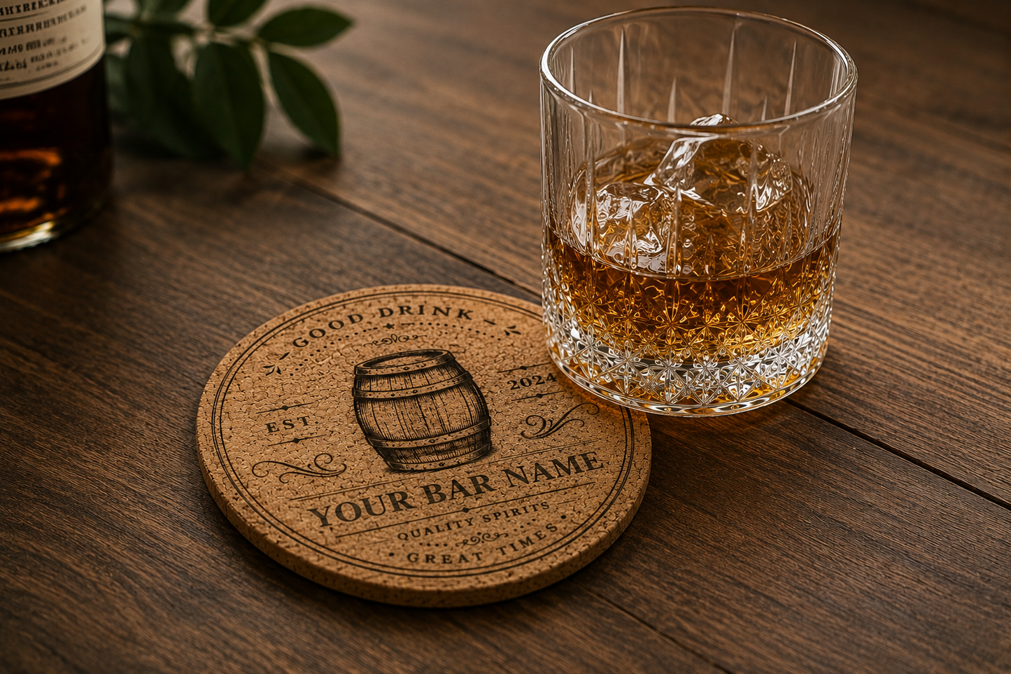 Barrel & Bloom Cork Coaster | Personalized Laser Engraved Cork Coaster