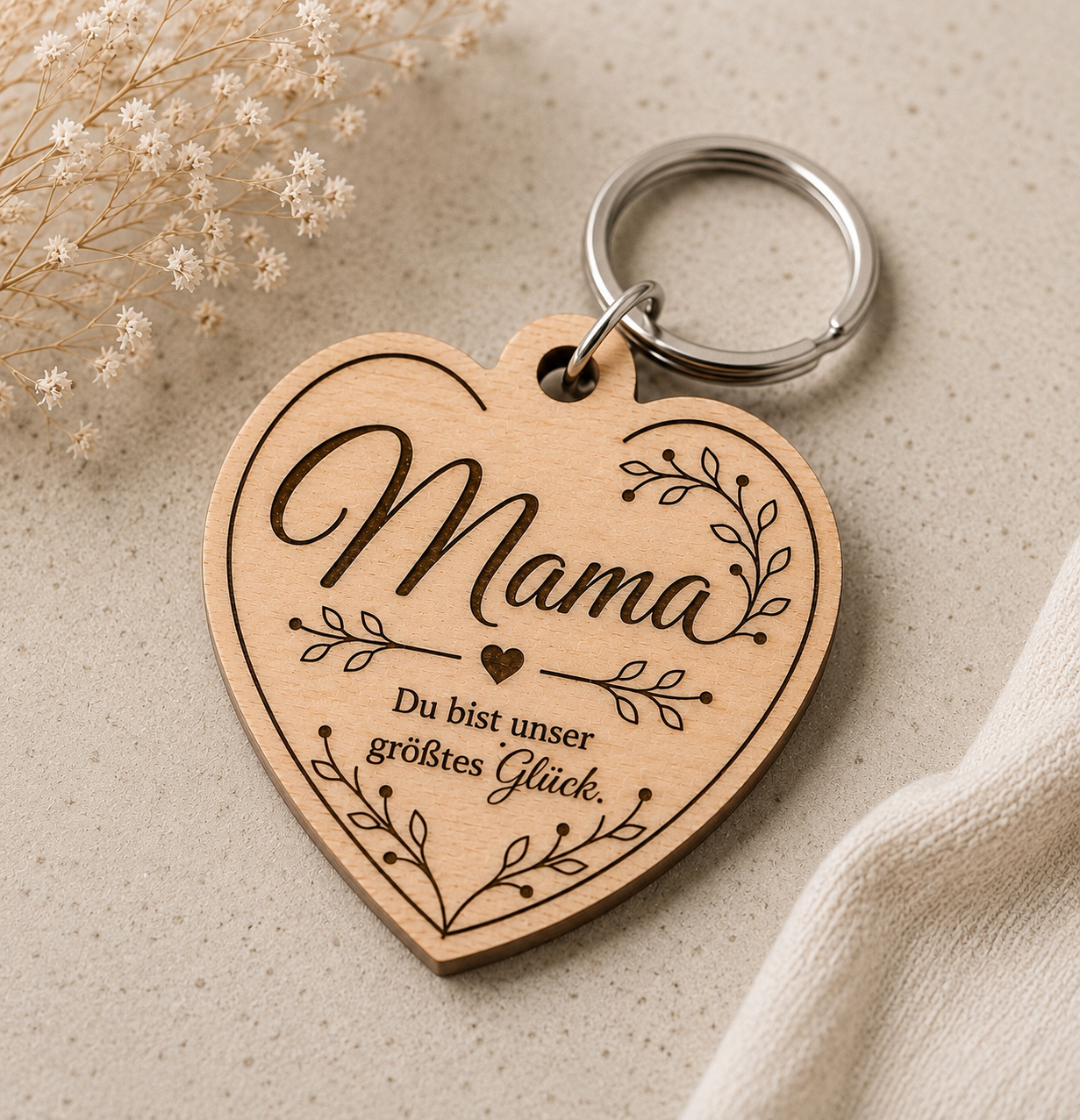 Personalized Wooden Heart Keychain for Mom