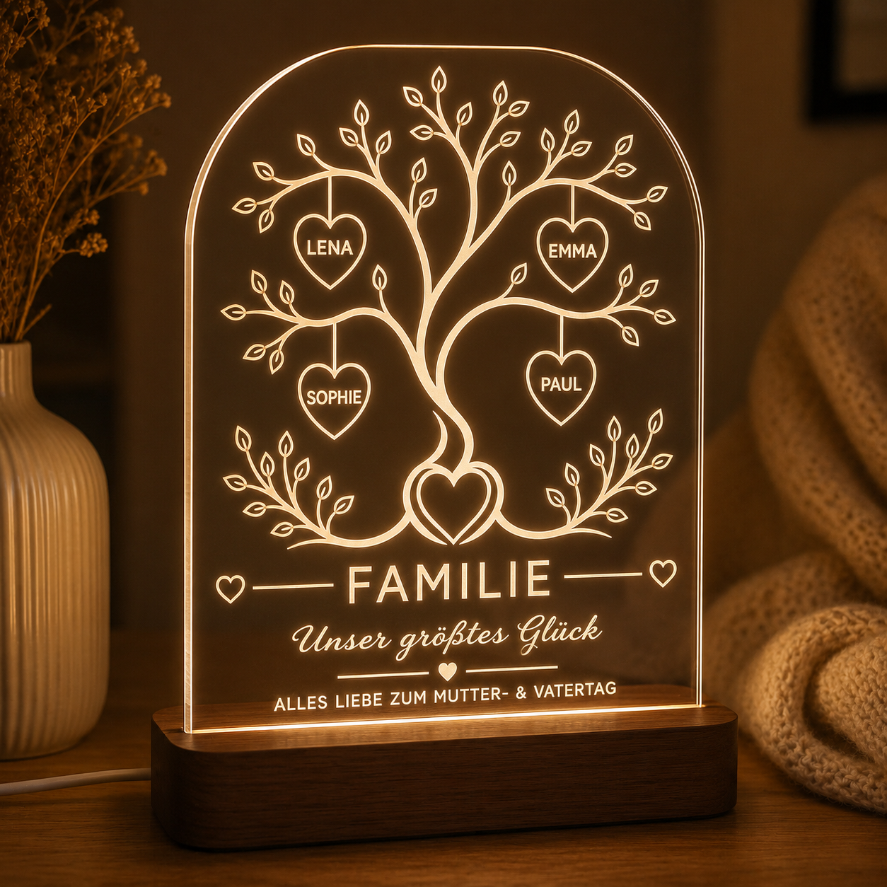 Personalized Family Tree LED Lamp with Names – Custom Acrylic Night Light