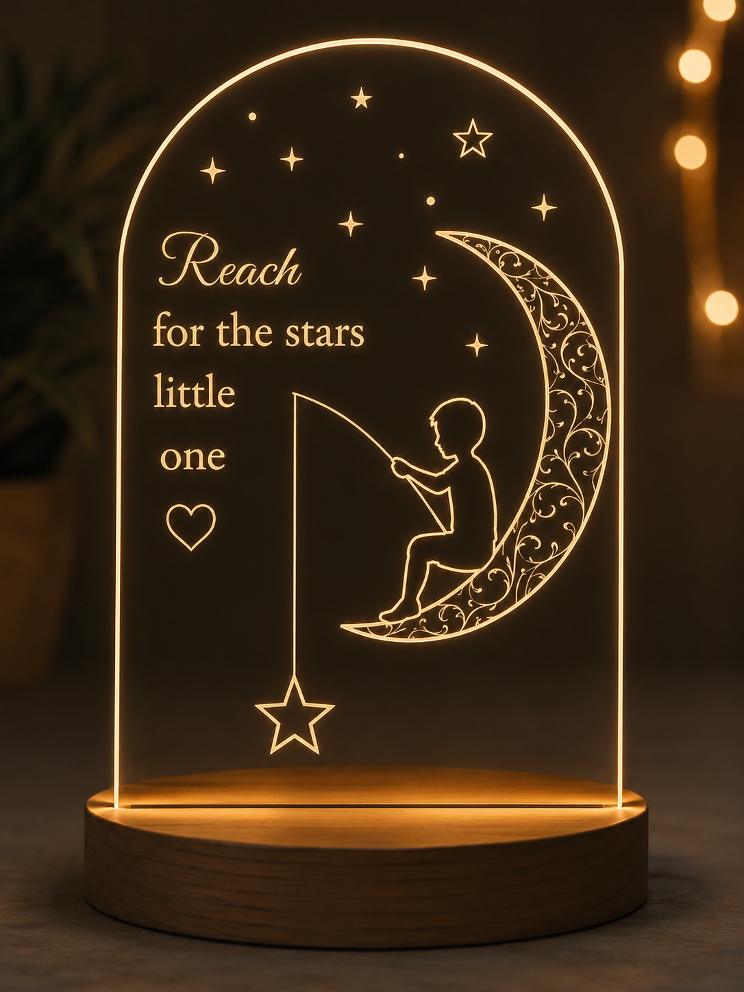 Personalized Moon & Stars LED Night Light – Reach for the Stars