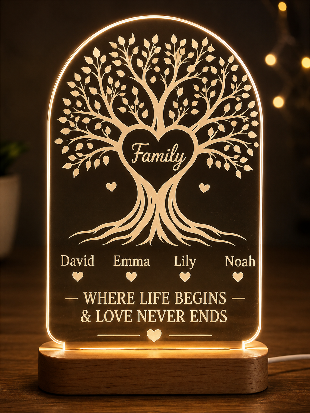 Personalized Family Tree LED Lamp with Names