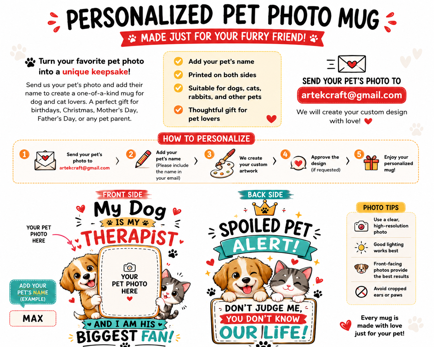 Personalized Pet Photo Mug – Custom Dog & Cat Mug with Name