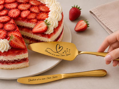 Personalized Cake Server Gold Set – Engraved Stainless Steel Wedding Gift