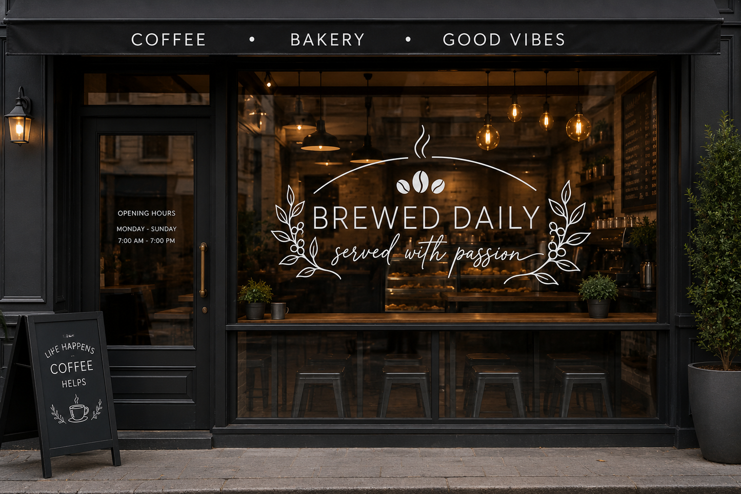 Personalized Coffee Shop Window Decal | Custom Café Vinyl Sticker