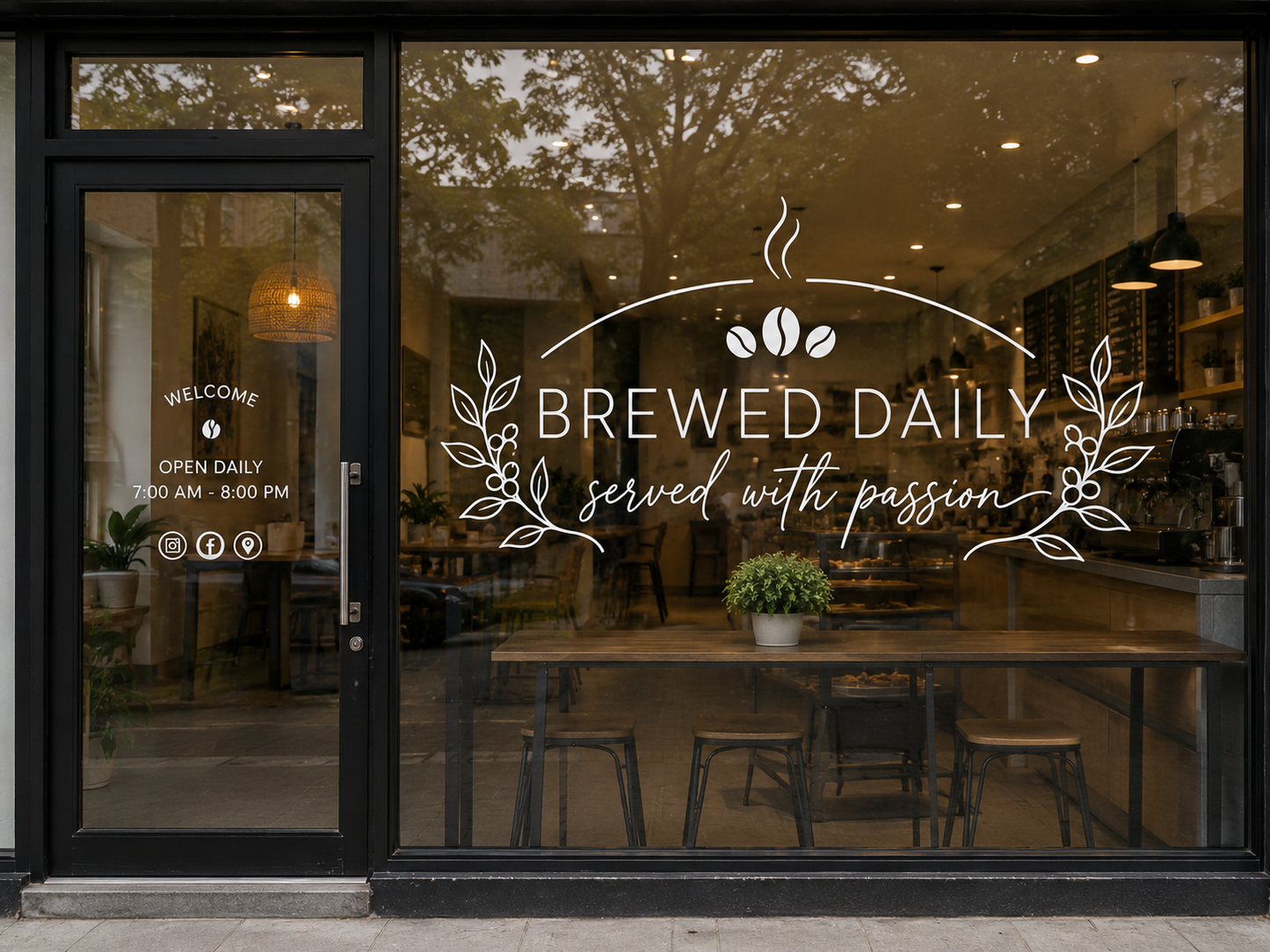 Personalized Coffee Shop Window Decal | Custom Café Vinyl Sticker
