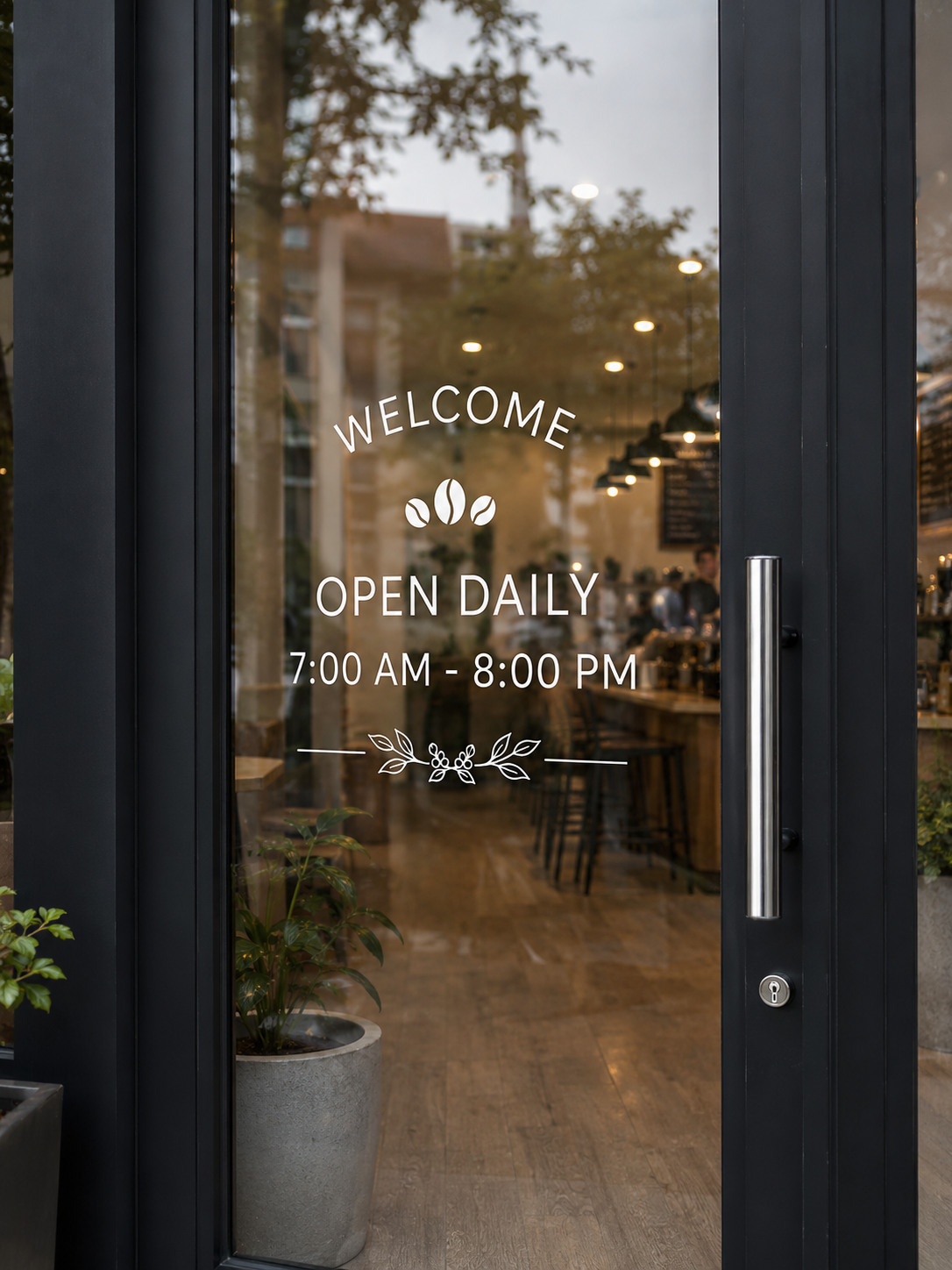 Welcome Open Daily Door Decal | Café Opening Hours Vinyl Sticker