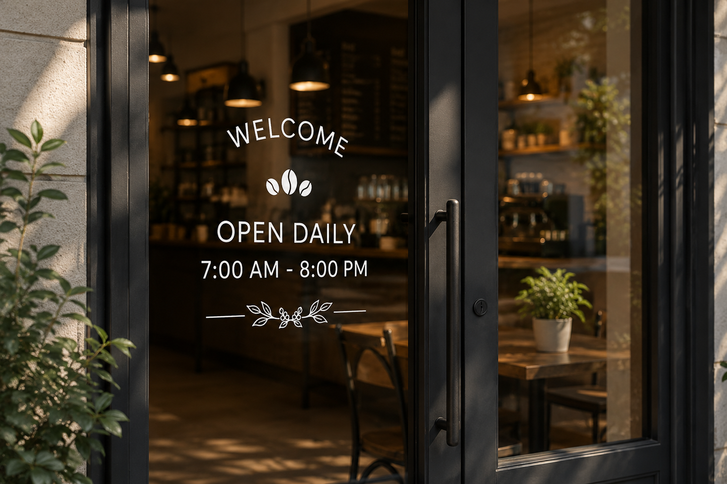 Welcome Open Daily Door Decal | Café Opening Hours Vinyl Sticker