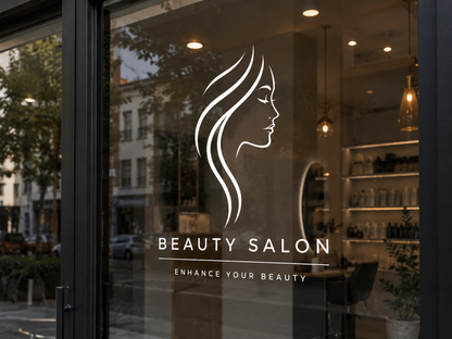 Fensteraufkleber für Schönheitssalon | Modernes minimalistisches Frauen-Gesichts-Logo