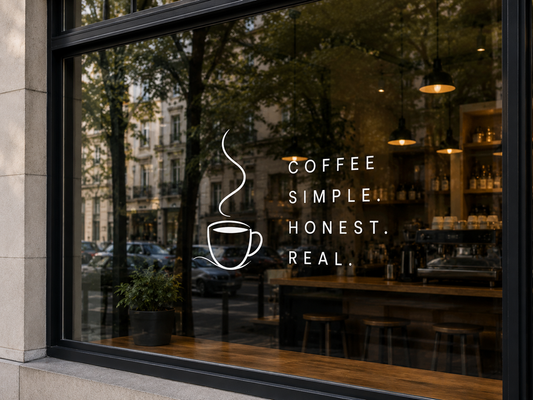 Coffee Simple Honest Real Window Decal | Café Vinyl Sticker
