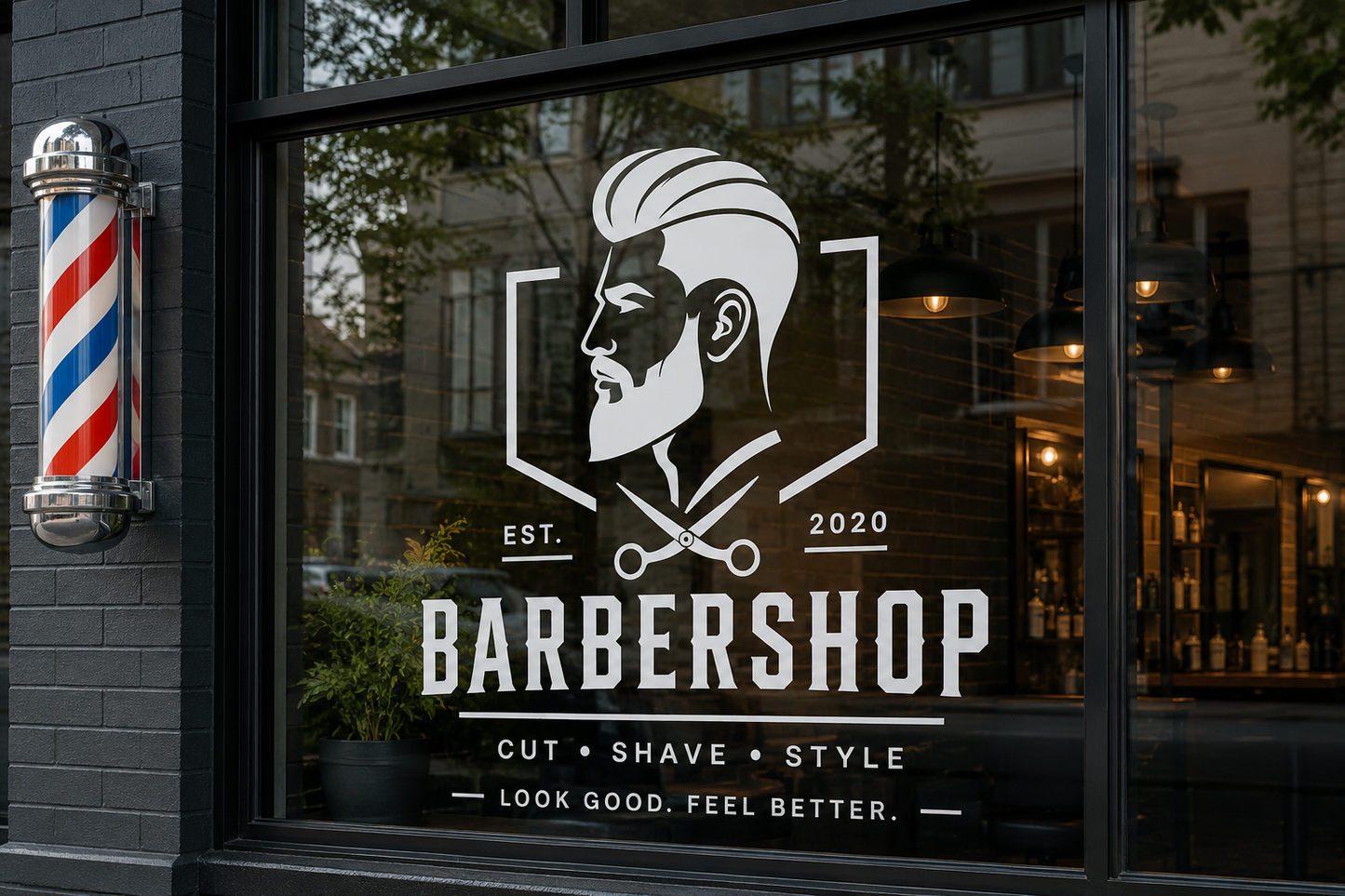 Modern Barbershop Logo Window Decal