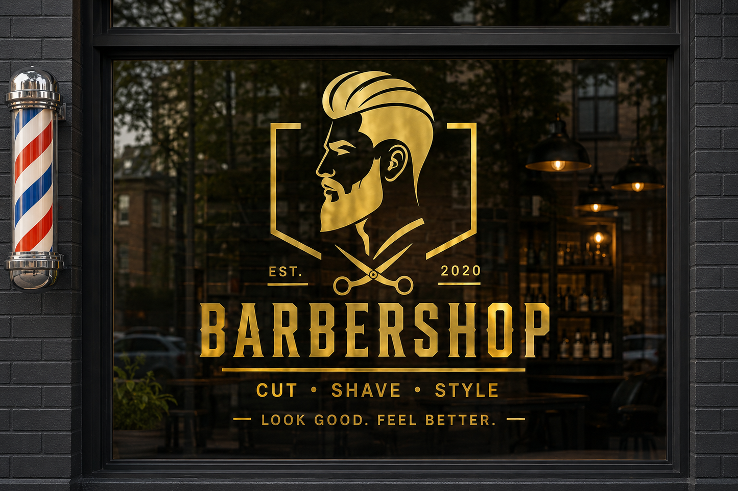 Modern Barbershop Logo Window Decal