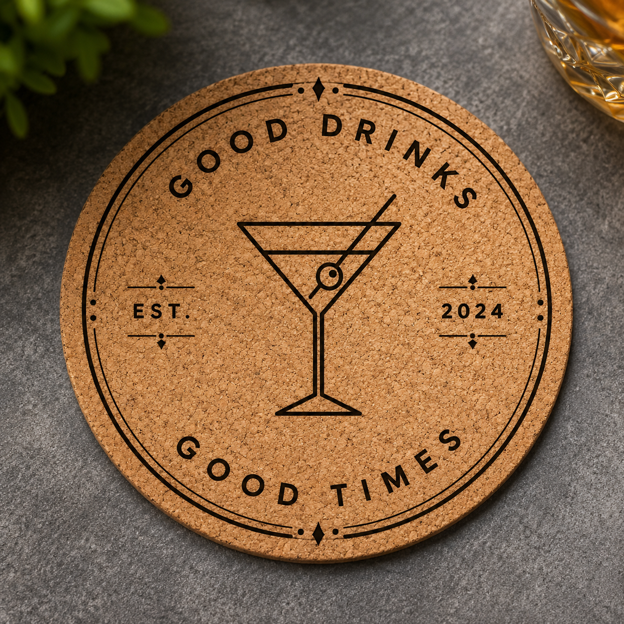 Signature Cork Cocktail Coaster | Personalized Laser Engraved Bar Coaster