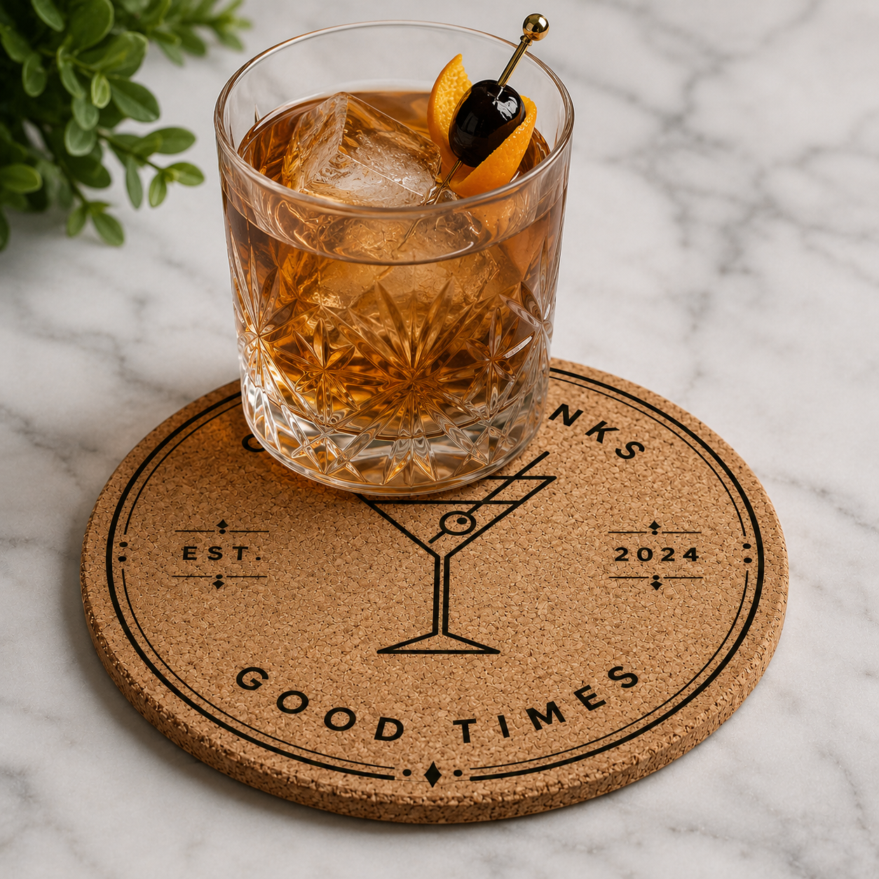 Signature Cork Cocktail Coaster | Personalized Laser Engraved Bar Coaster