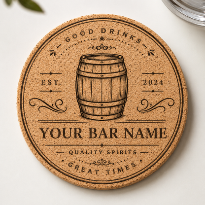Barrel & Bloom Cork Coaster | Personalized Laser Engraved Cork Coaster
