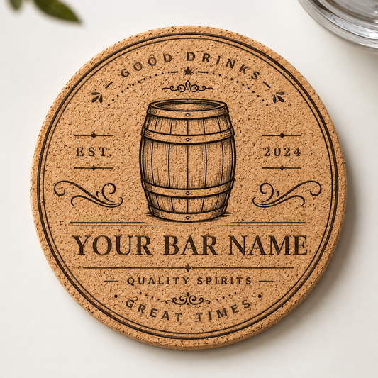 Barrel & Bloom Cork Coaster | Personalized Laser Engraved Cork Coaster