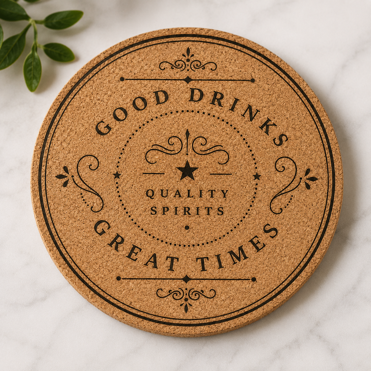 Speakeasy Cork Coaster | Laser Engraved Bar Coaster