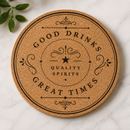 Speakeasy Cork Coaster | Laser Engraved Bar Coaster