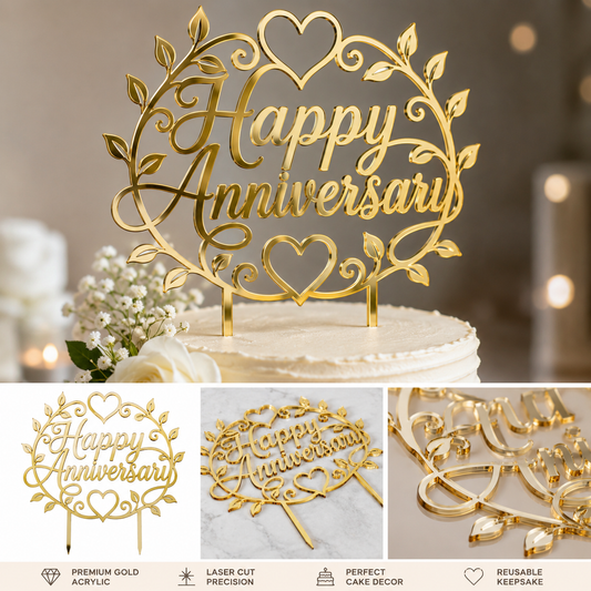 Happy Anniversary Cake Topper- Acrylic Cake Decoration