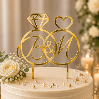 Personalized Interlocking Rings Cake Topper