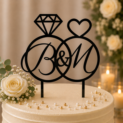 Personalized Interlocking Rings Cake Topper