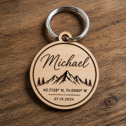 Personalized Wooden Compass Keychain