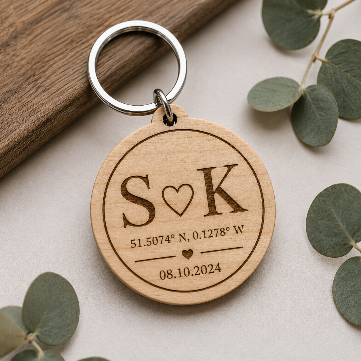 Personalized Wooden Compass Keychain