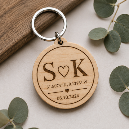 Personalized Wooden Compass Keychain