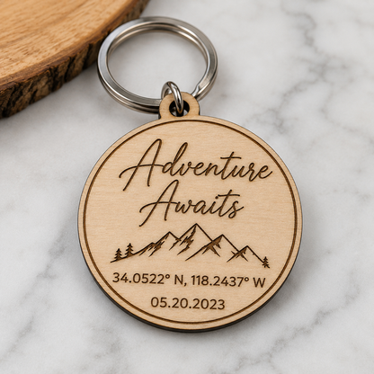 Personalized Wooden Compass Keychain