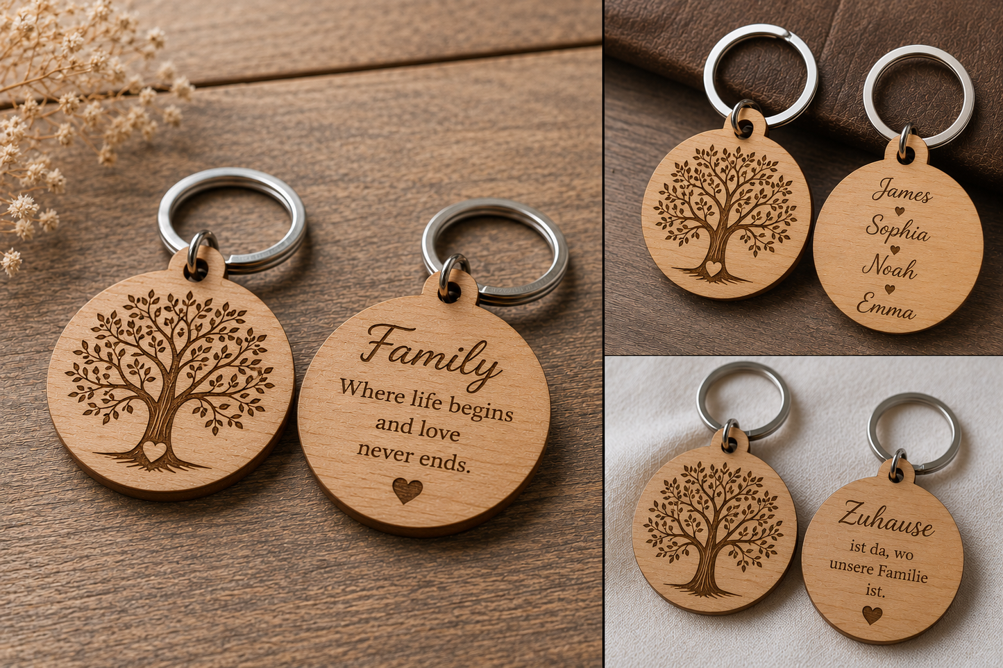Personalized Wooden Compass Keychain