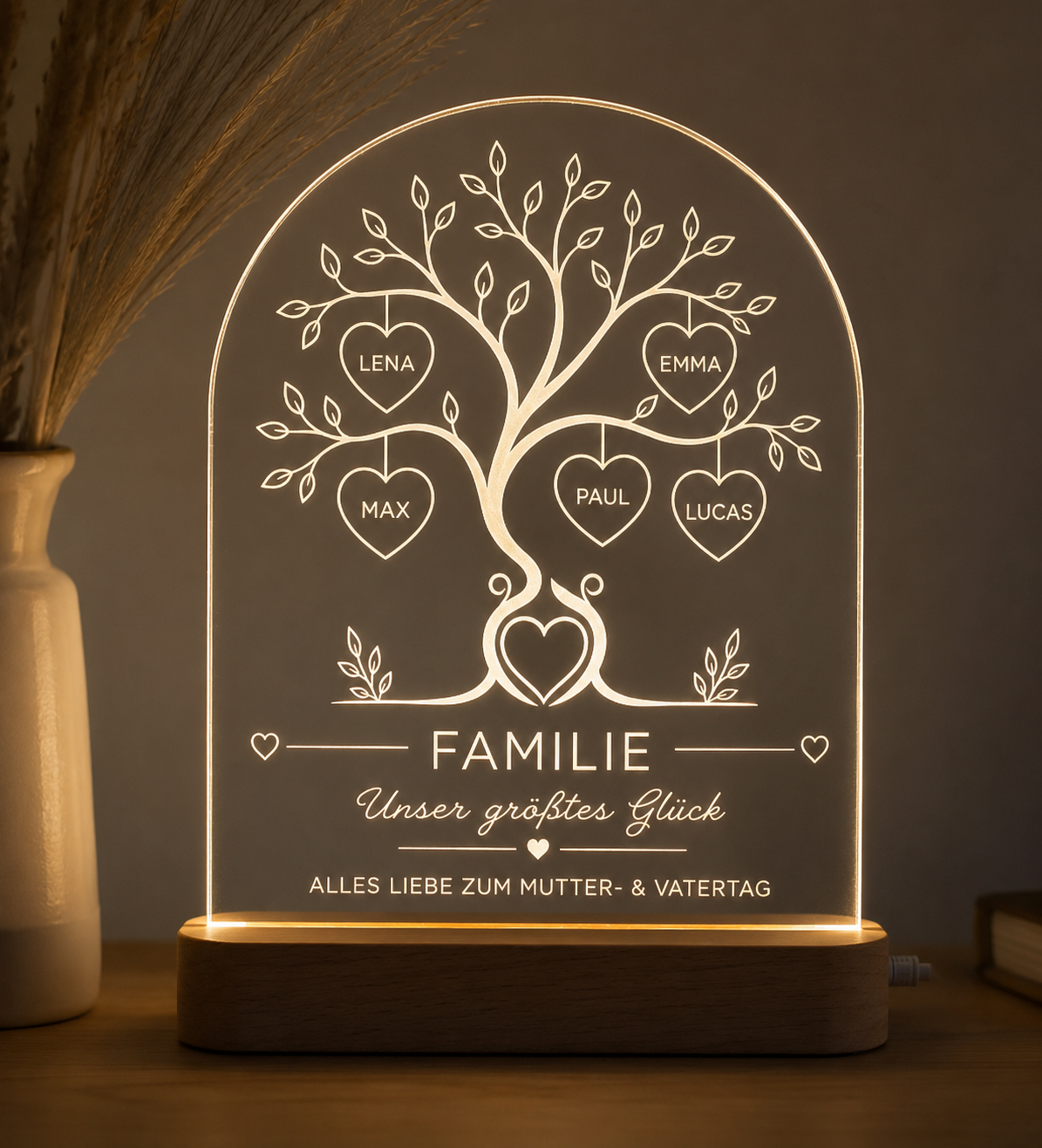 Personalized Family Tree LED Lamp with Names – Custom Acrylic Night Light