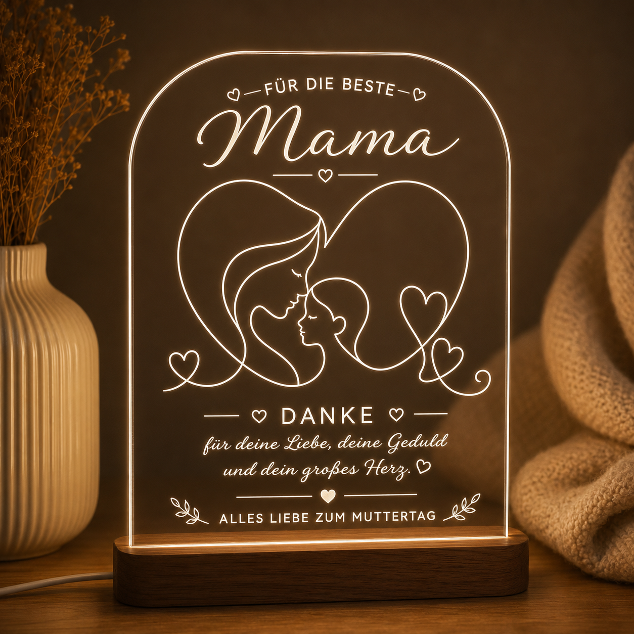 Personalized Mother's Day LED Acrylic Lamp | Laser Engraved Night Light Gift for Mom