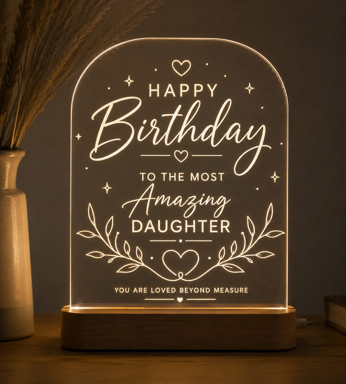 Happy Birthday LED Lamp for Daughter – Personalized Acrylic Night Light