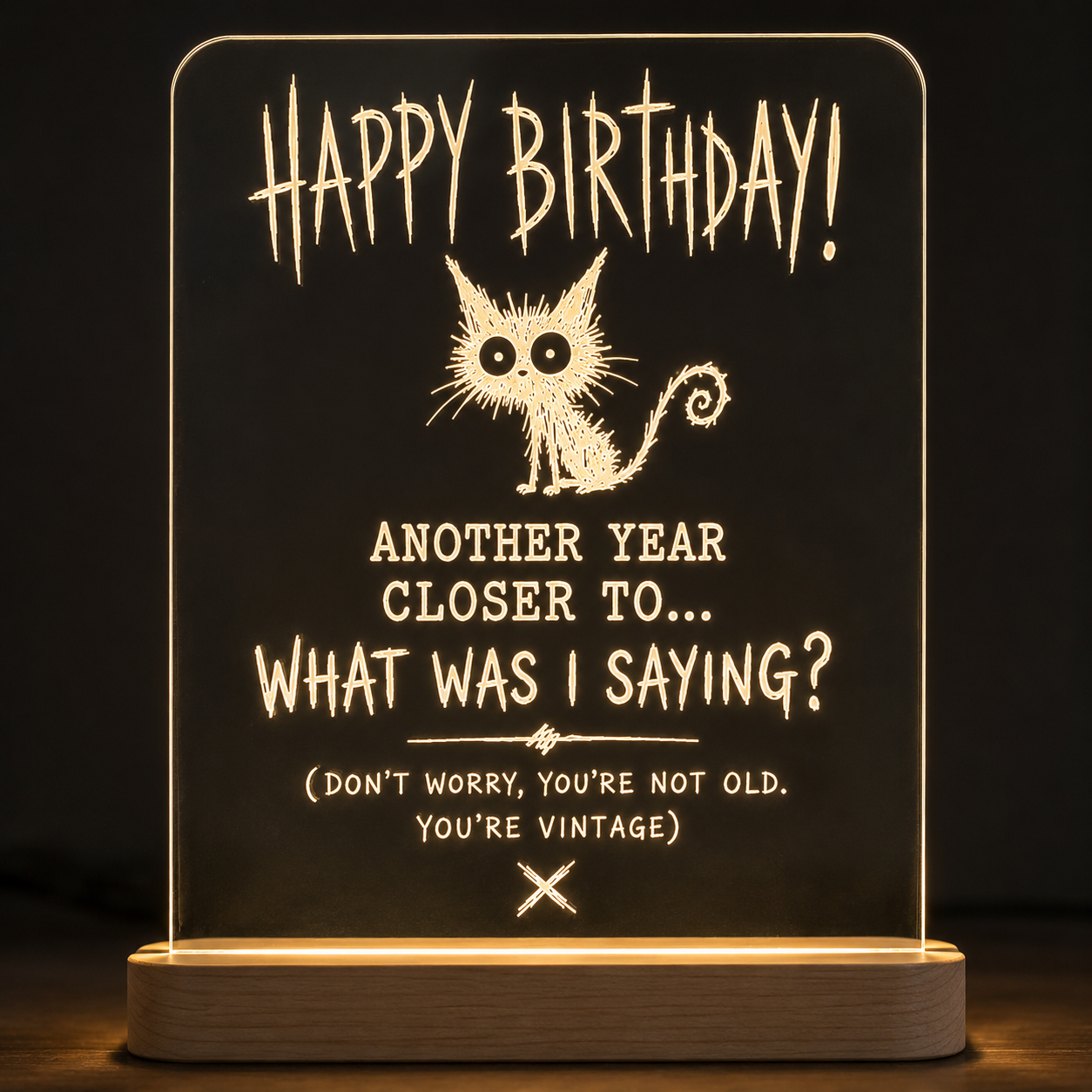 Happy Birthday LED Lamp Black cat– Personalized Acrylic Night Light