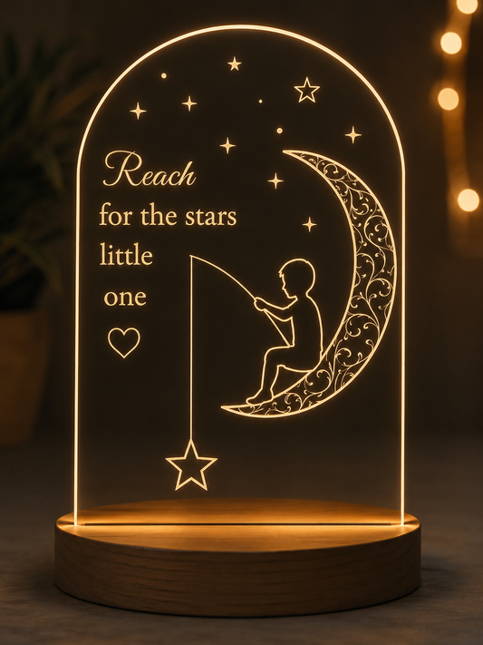 Personalized Moon & Stars LED Night Light – Reach for the Stars