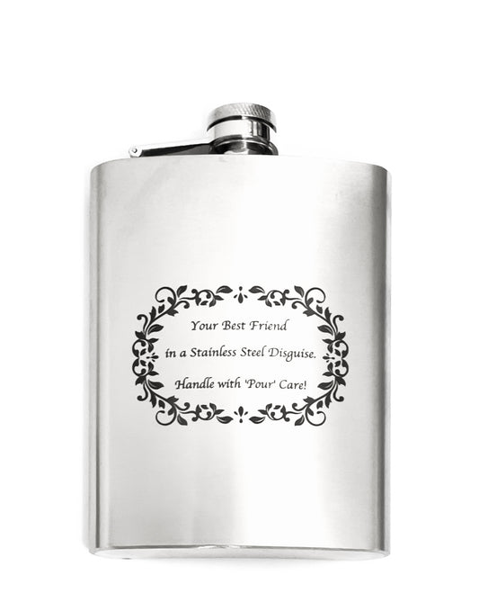 Personalized engraved whiskey flask bottle