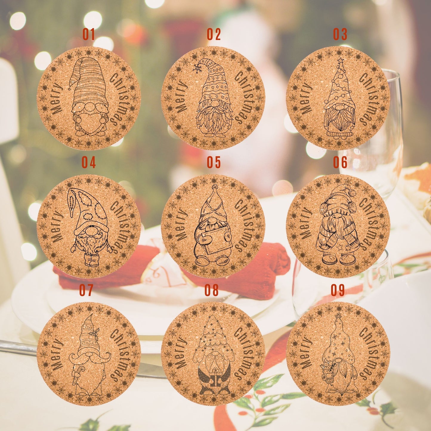 Christmas gnomes - Coffee coasters personalised