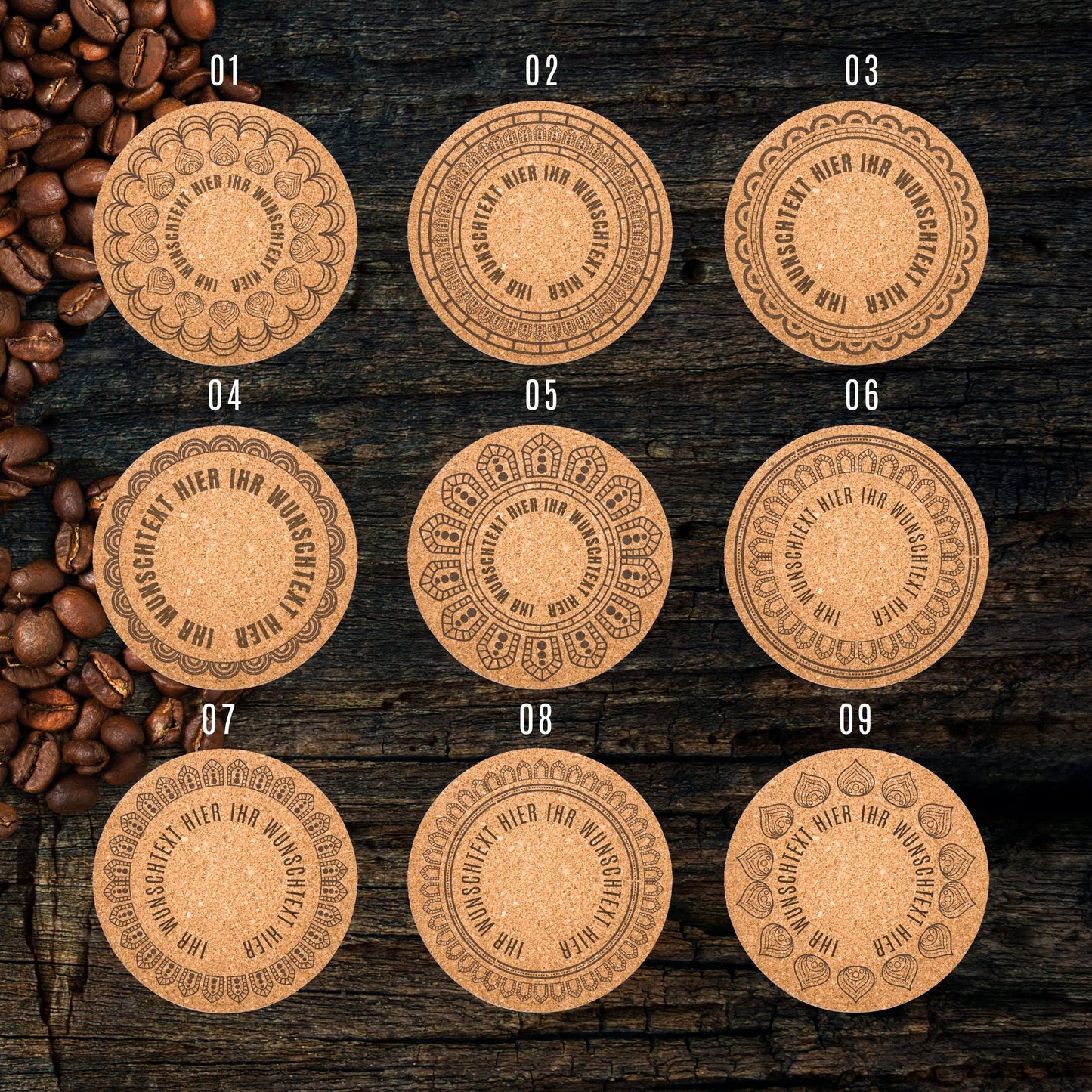Personalized Coffee coasters with text
