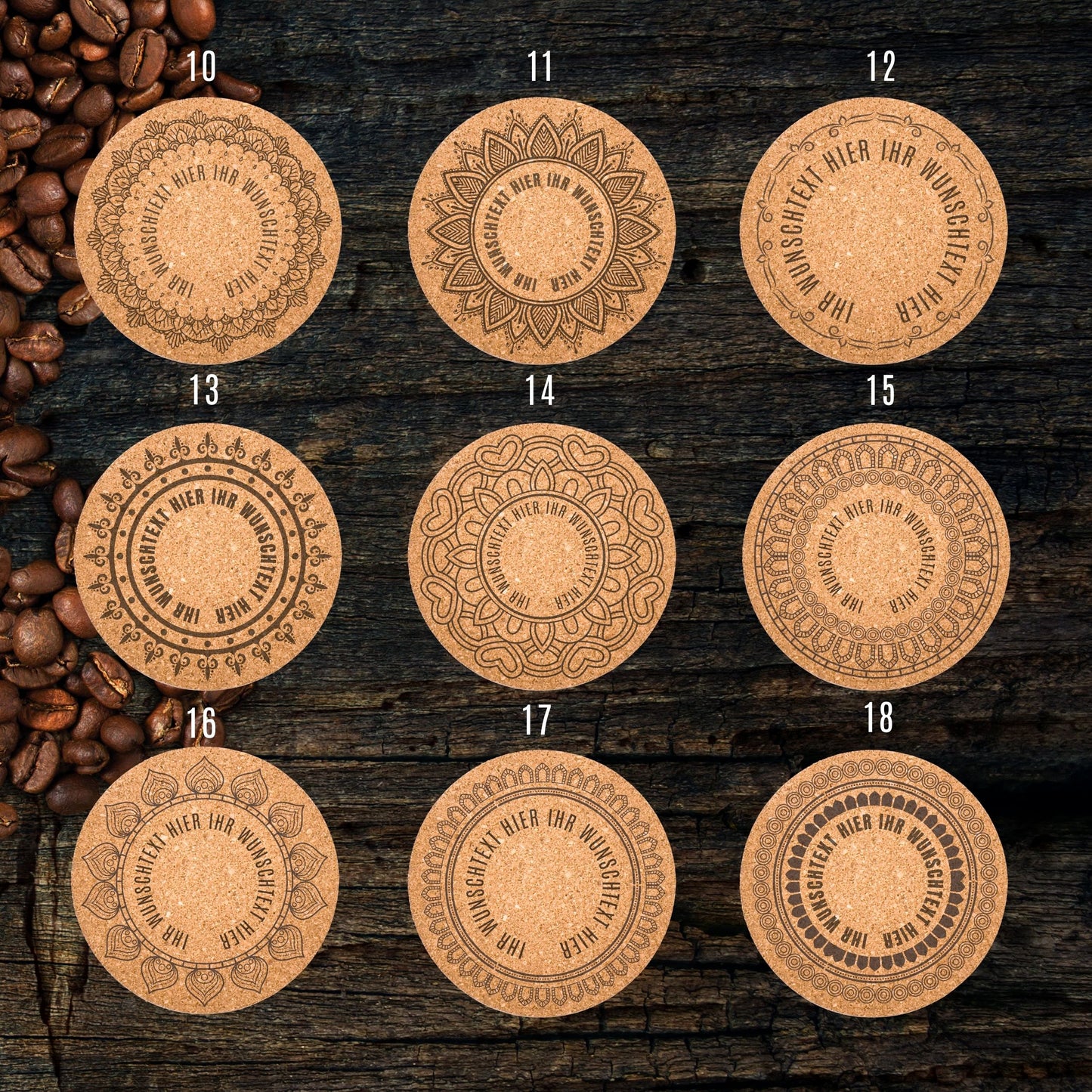 Personalized Coffee coasters with text